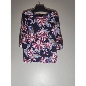Ellen Tracy Women's Size Large Floral‎ Blouse Ruffled  Sleeve Elegant Top